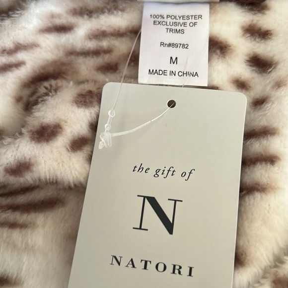 Natori Cheetah Print/Brown Faux Fur Trim Long Robe - Picture 9 of 9